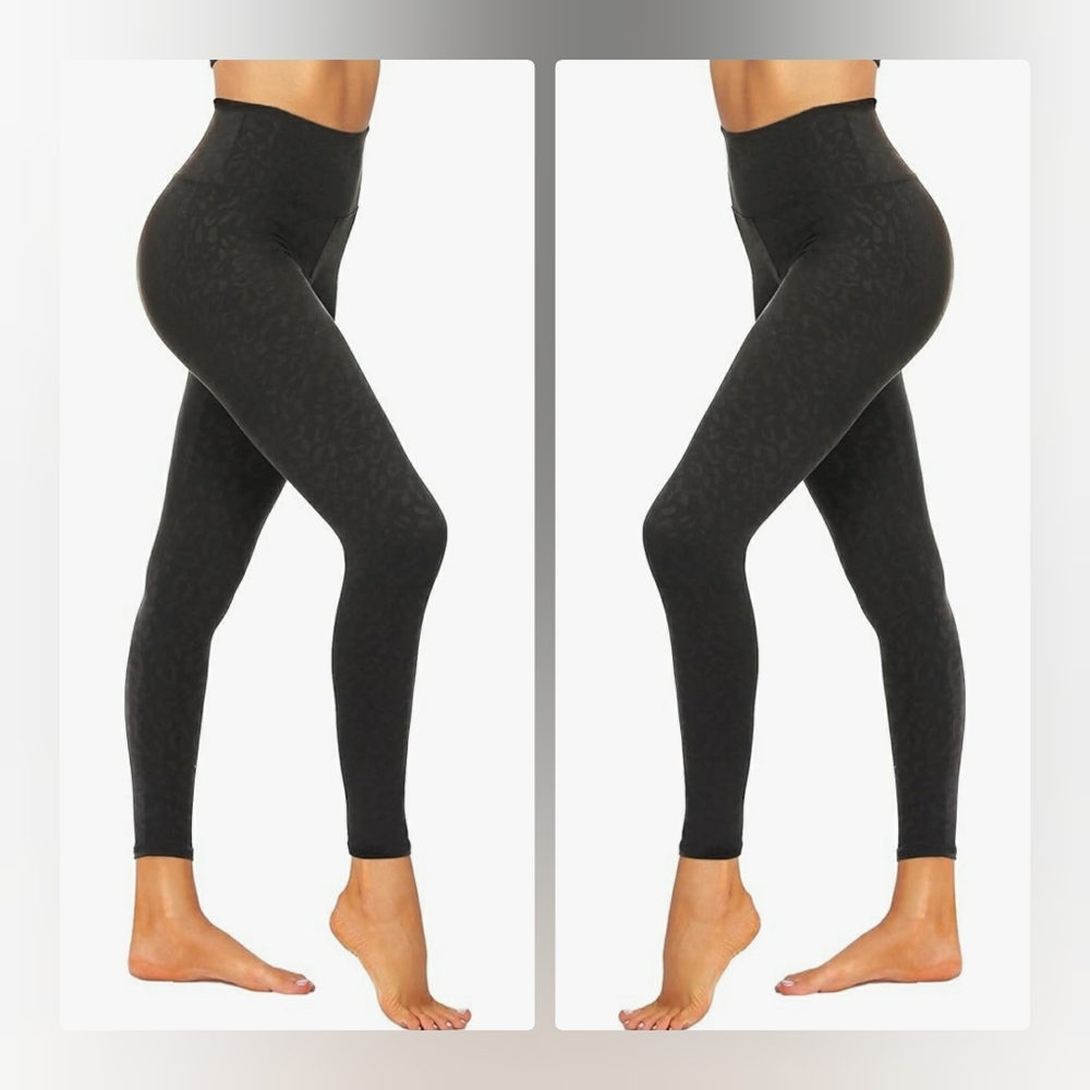 High-Waist Black With Gray Leopard Leggings L-XL